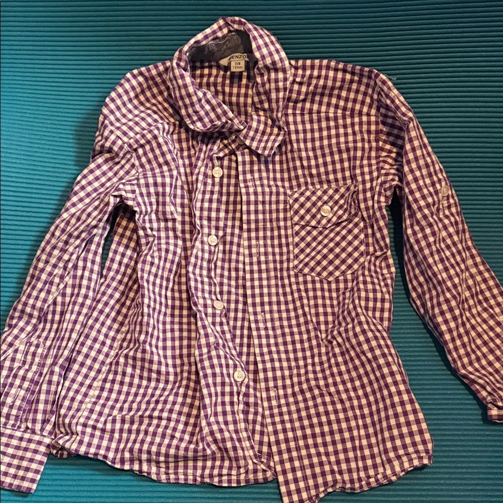 Purple Checkered Button-Up Shirt